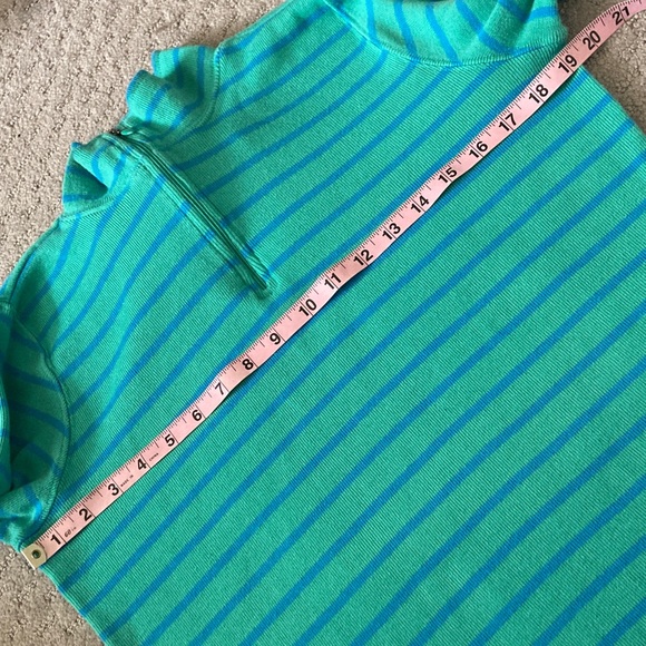 L.L. BEAN teal stripe quarter-zip cotton pullover, Medium. - Picture 7 of 7